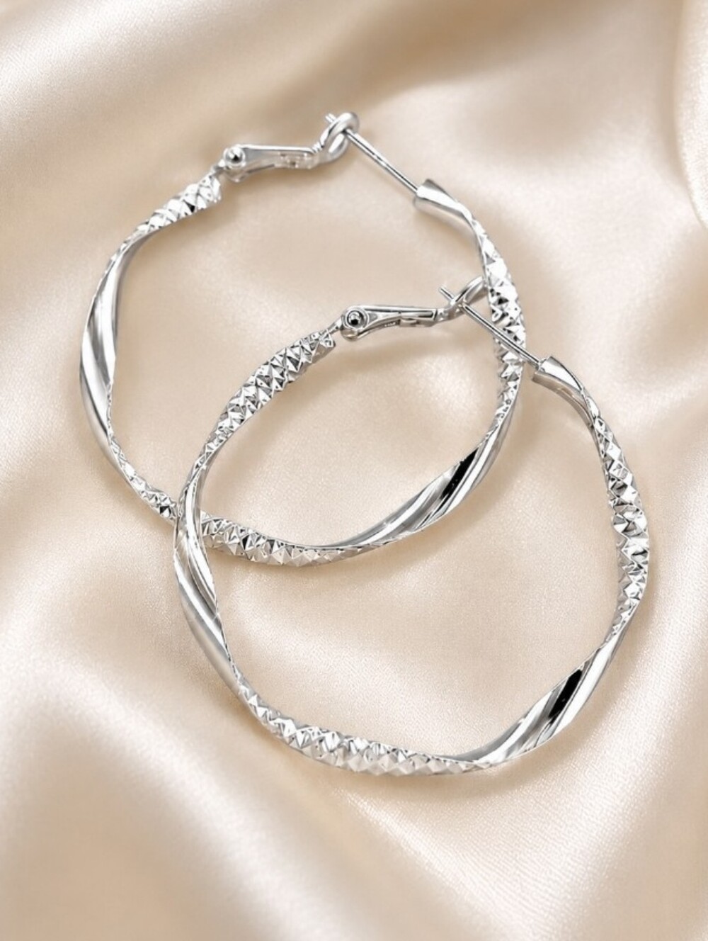 Silver Twisted Hoop Earrings